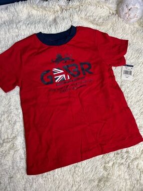 Ralph Lauren Red Tee with Navy Crew Neck and Union Jack Crest